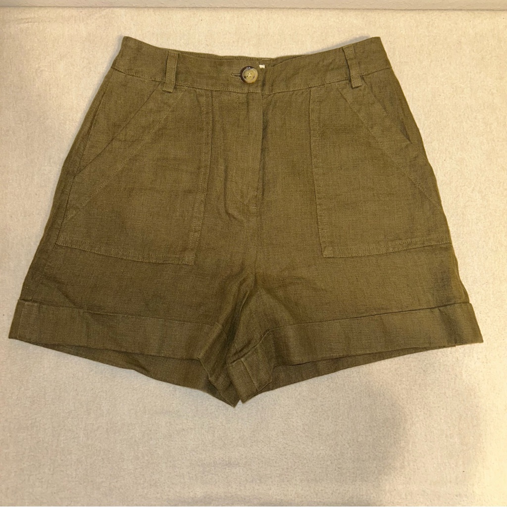 Whistles Tie Waist Linen Short Olive Size 2